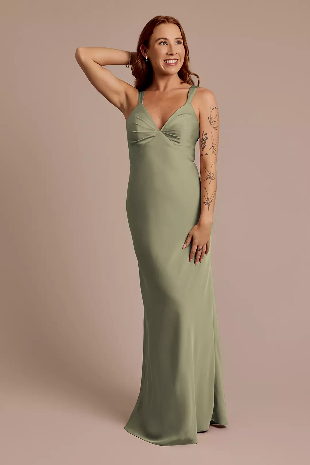 Matte Satin Bias V-Neck Tank Sheath Dress - Image 121