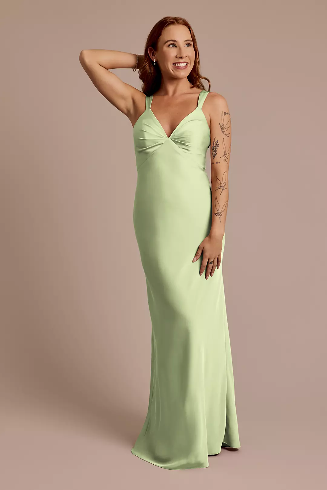 Matte Satin Bias V-Neck Tank Sheath Dress - Image 122