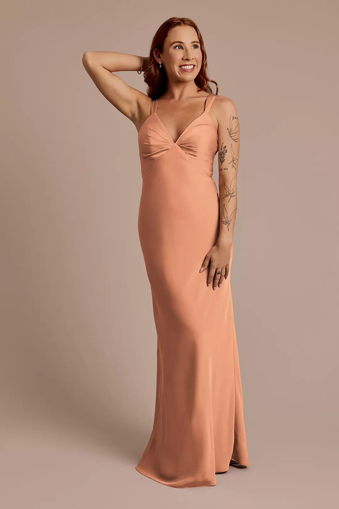 Matte Satin Bias V-Neck Tank Sheath Dress - Image 123