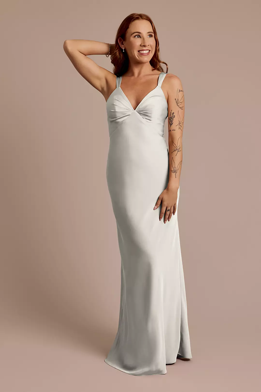 Matte Satin Bias V-Neck Tank Sheath Dress - Image 124