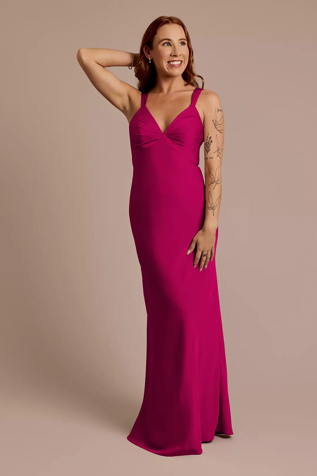 Matte Satin Bias V-Neck Tank Sheath Dress - Image 125