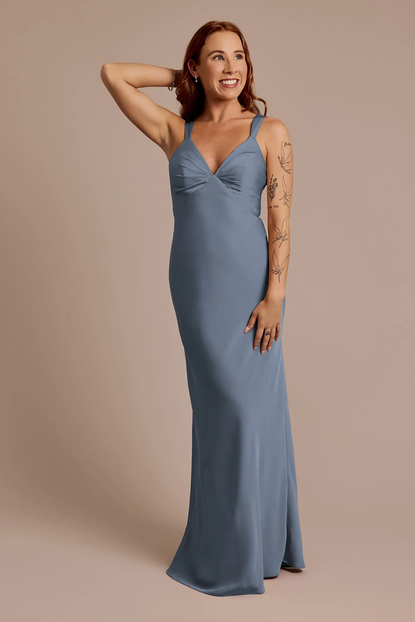 Matte Satin Bias V-Neck Tank Sheath Dress - Image 13