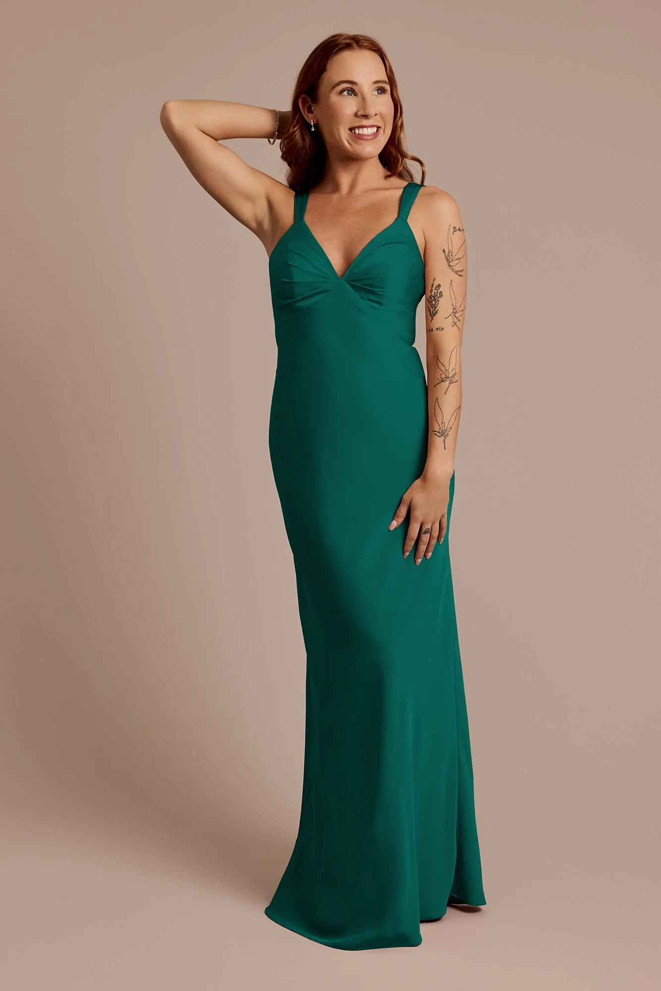 Matte Satin Bias V-Neck Tank Sheath Dress - Image 16