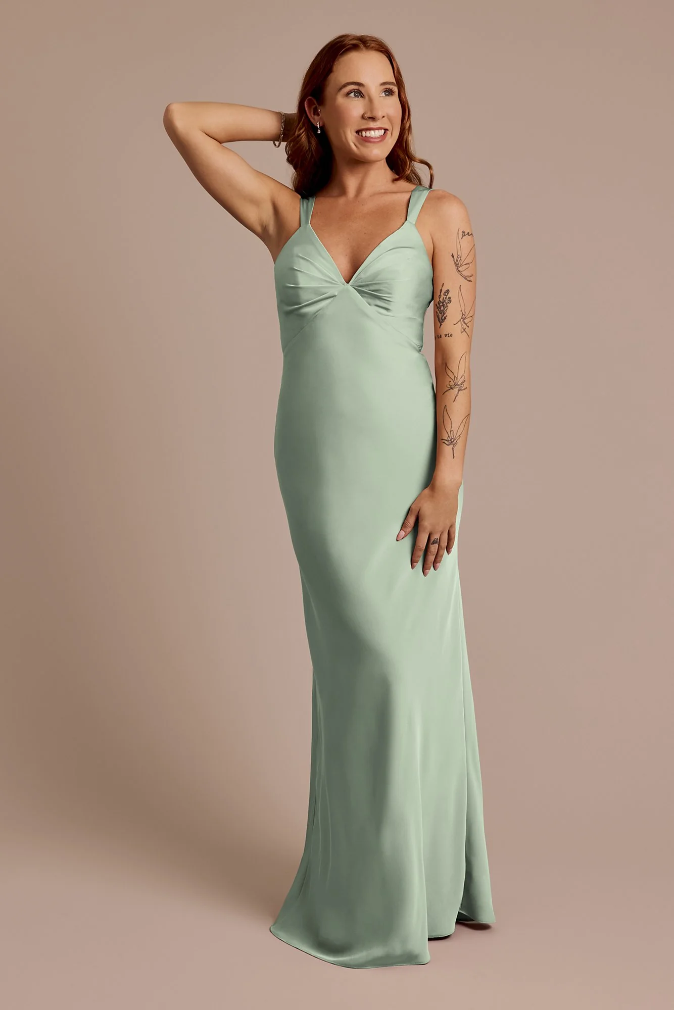 Matte Satin Bias V-Neck Tank Sheath Dress - Image 17