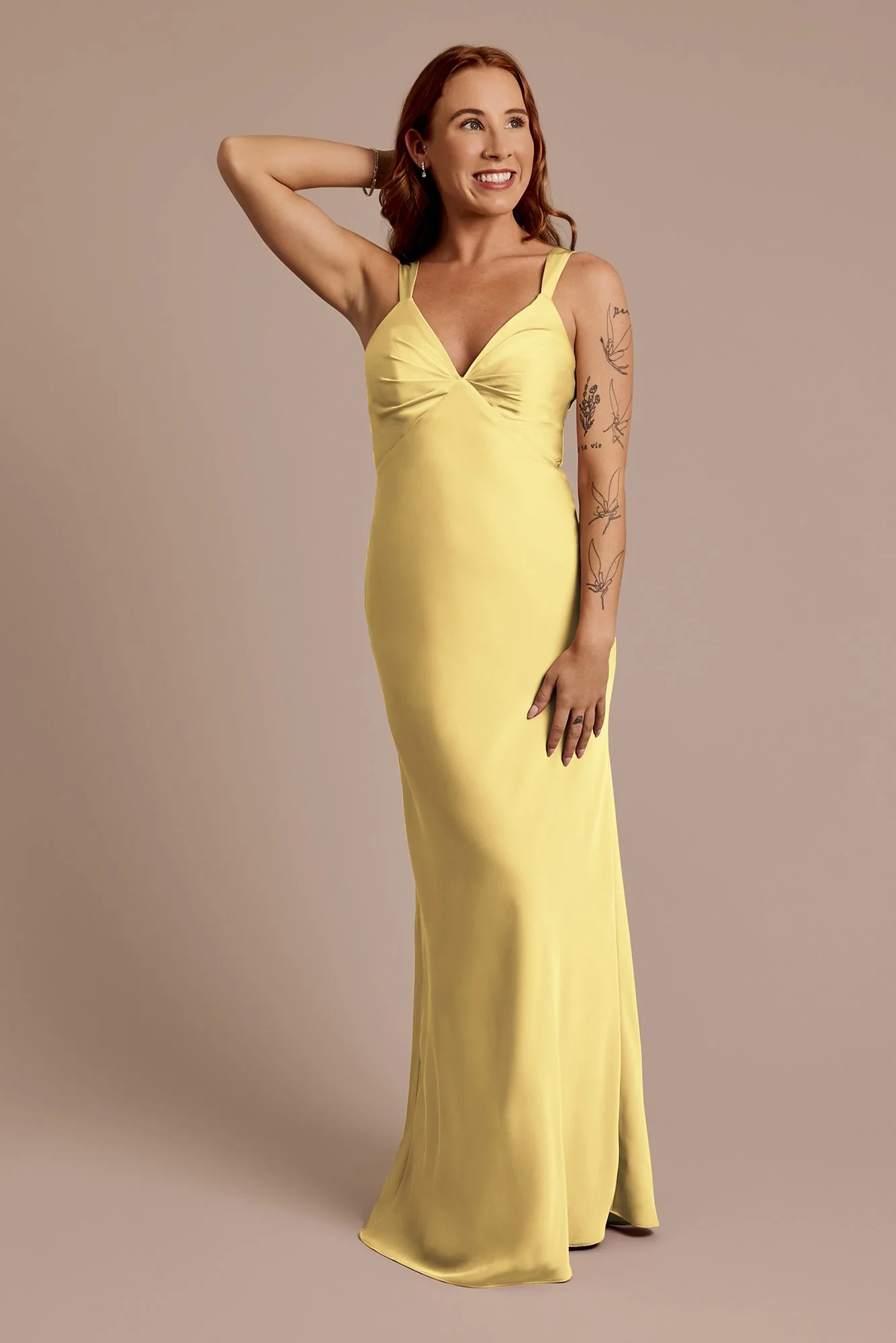 Matte Satin Bias V-Neck Tank Sheath Dress - Image 18