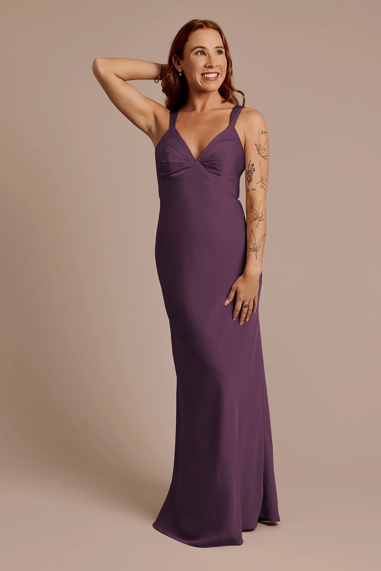Matte Satin Bias V-Neck Tank Sheath Dress - Image 23