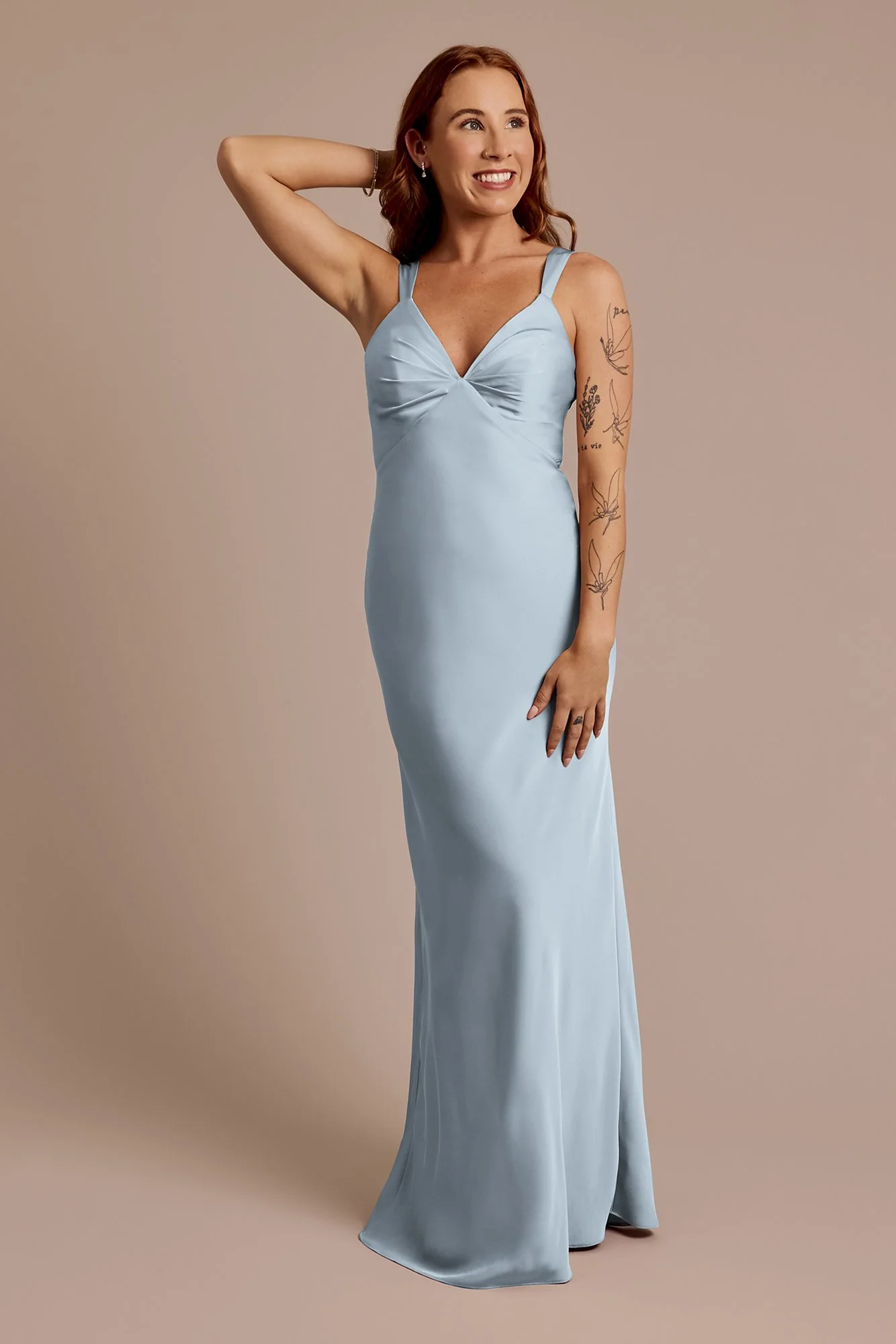 Matte Satin Bias V-Neck Tank Sheath Dress - Image 4