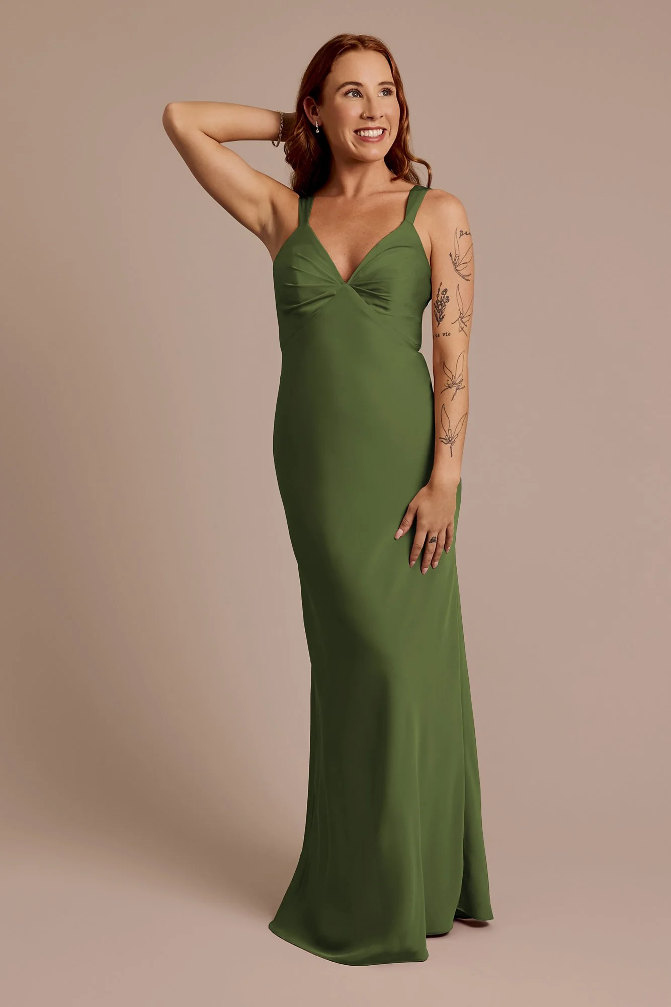 Matte Satin Bias V-Neck Tank Sheath Dress - Image 6