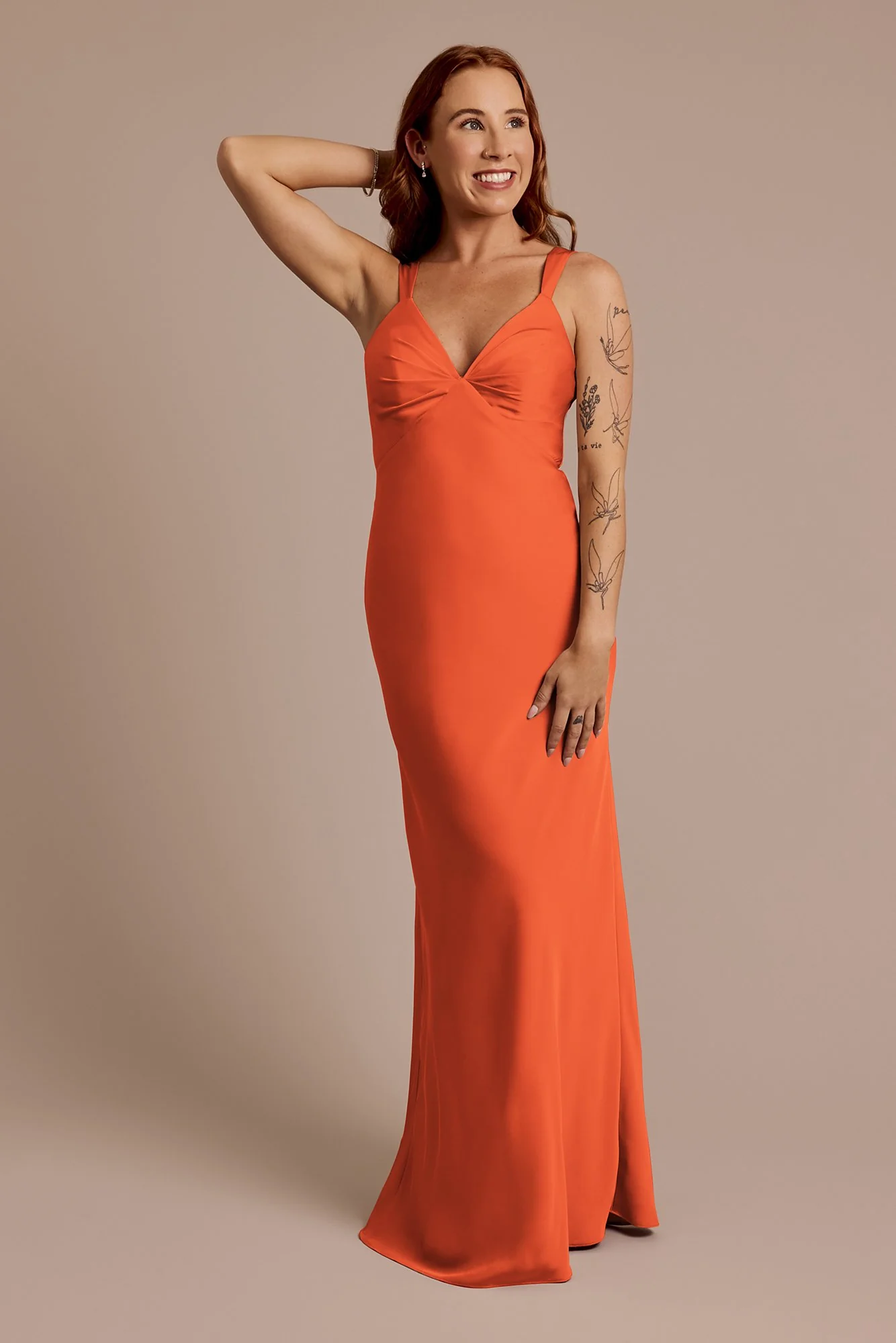 Matte Satin Bias V-Neck Tank Sheath Dress - Image 7