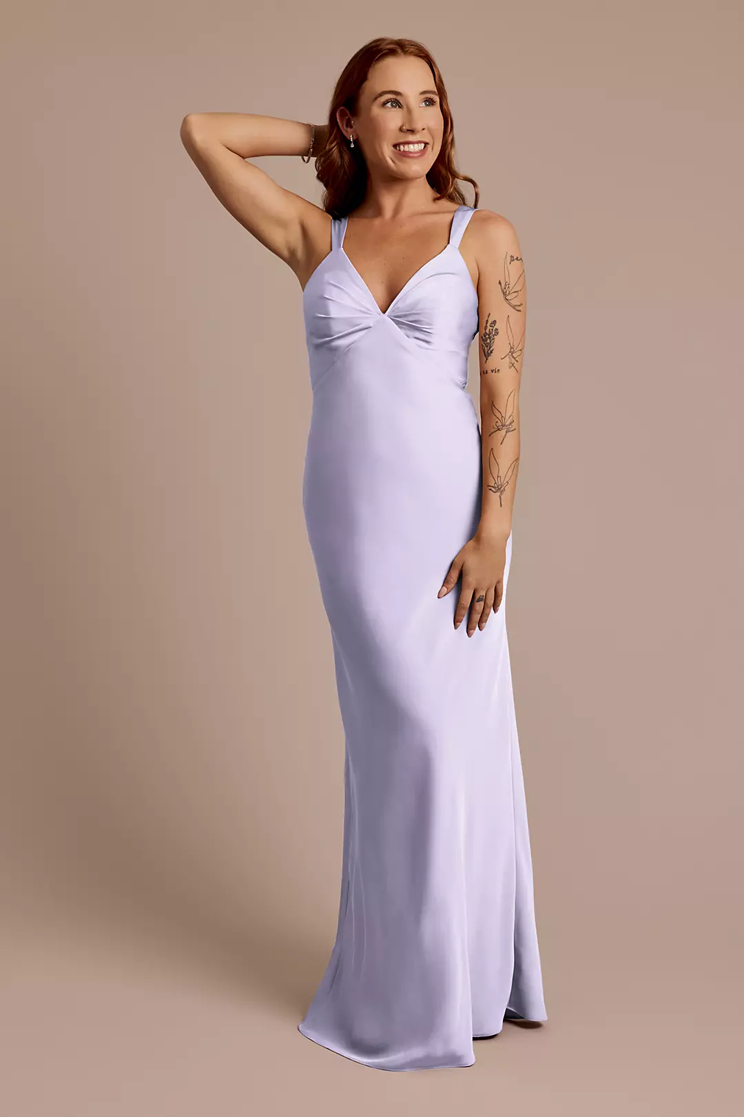 Matte Satin Bias V-Neck Tank Sheath Dress - Image 73