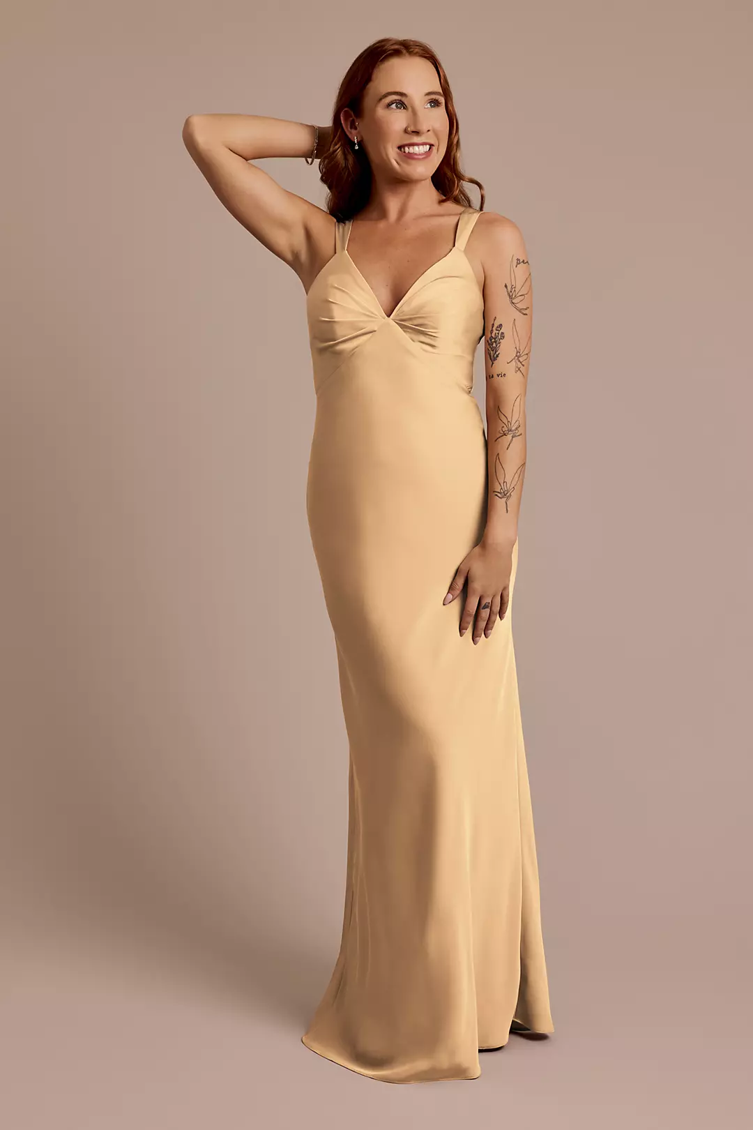 Matte Satin Bias V-Neck Tank Sheath Dress - Image 77