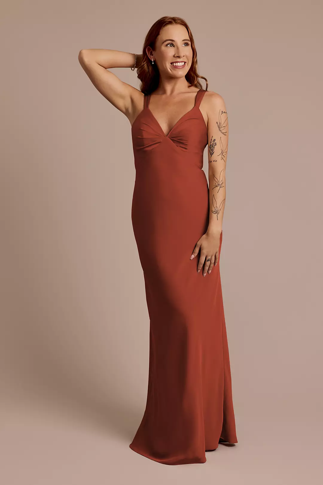 Matte Satin Bias V-Neck Tank Sheath Dress - Image 80