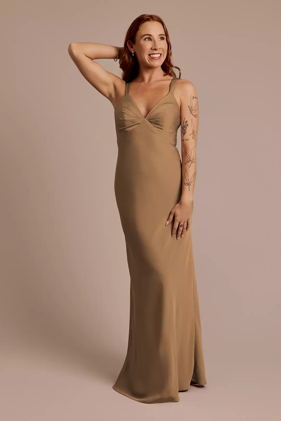 Matte Satin Bias V-Neck Tank Sheath Dress - Image 87