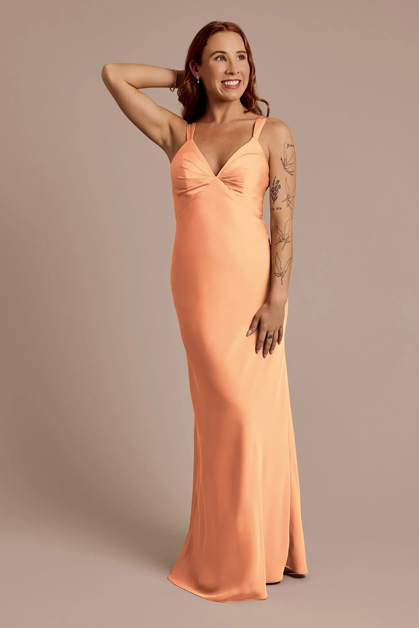 Matte Satin Bias V-Neck Tank Sheath Dress - Image 9