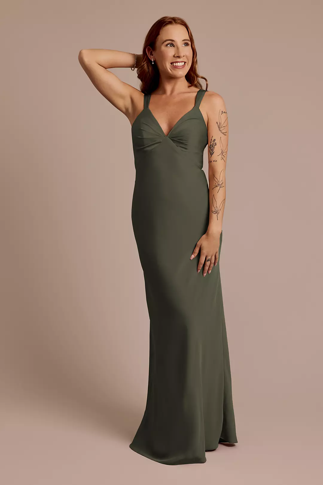 Matte Satin Bias V-Neck Tank Sheath Dress - Image 93
