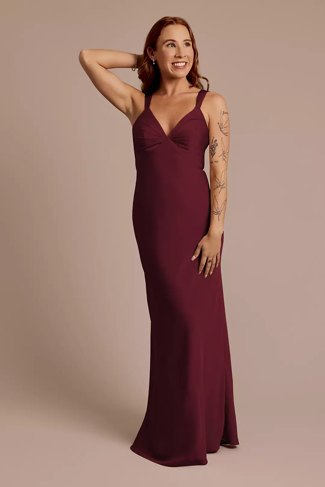 Matte Satin Bias V-Neck Tank Sheath Dress - Image 96