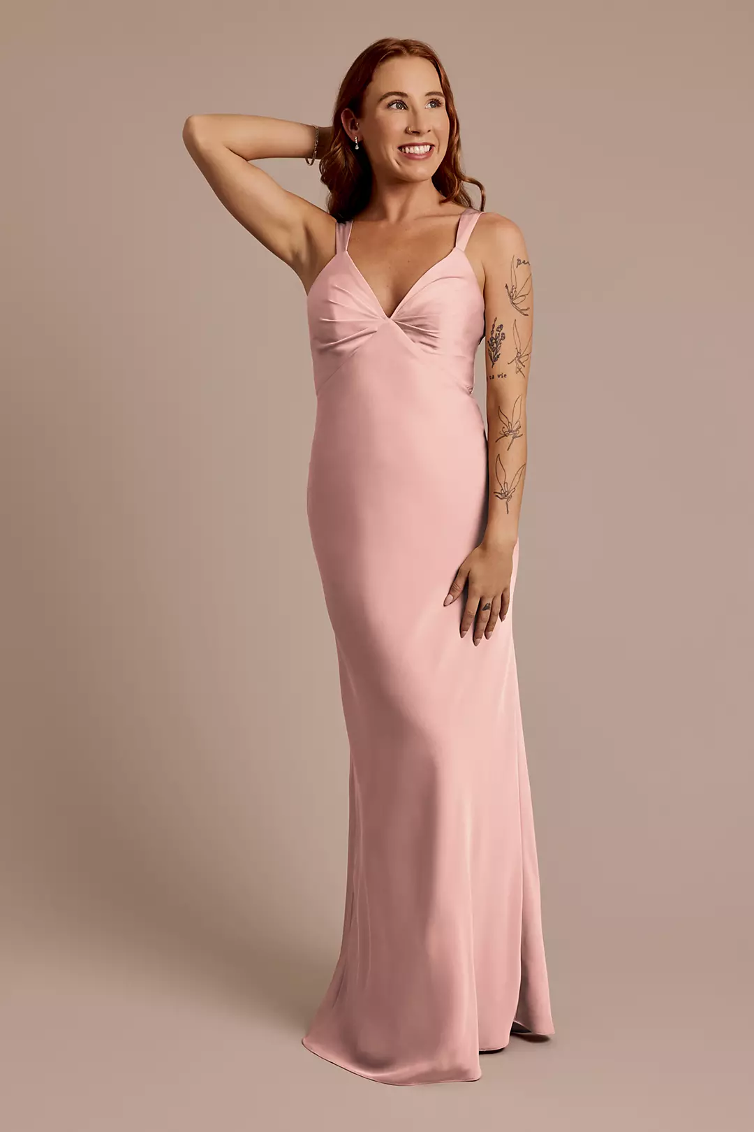 Matte Satin Bias V-Neck Tank Sheath Dress - Image 97