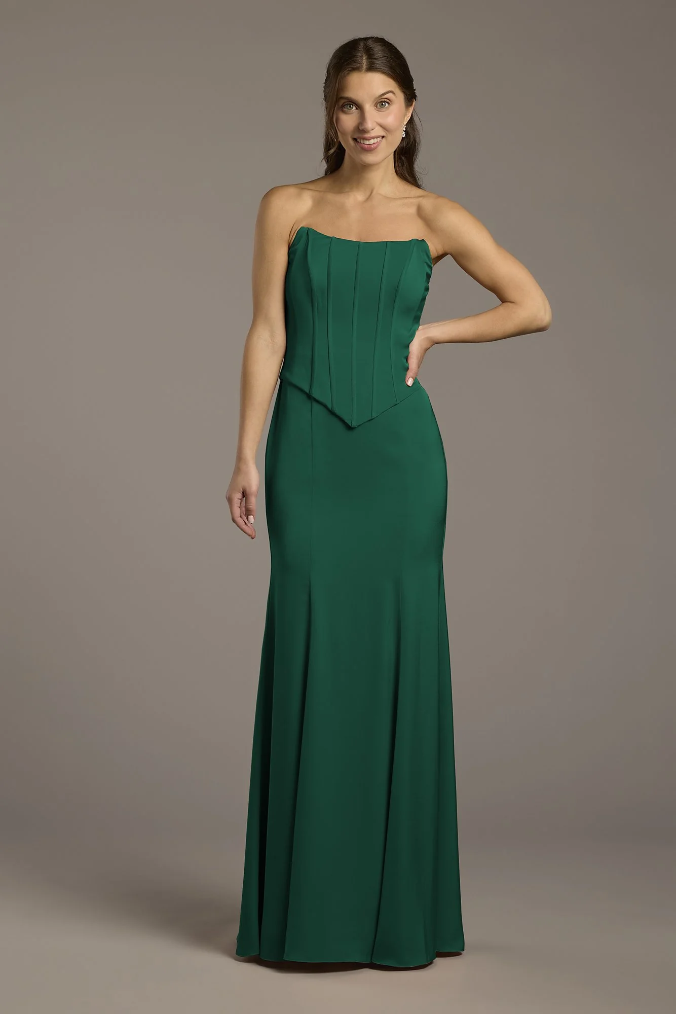 Matte Satin Corset Bodice Faux Two-Piece Dress - Image 10