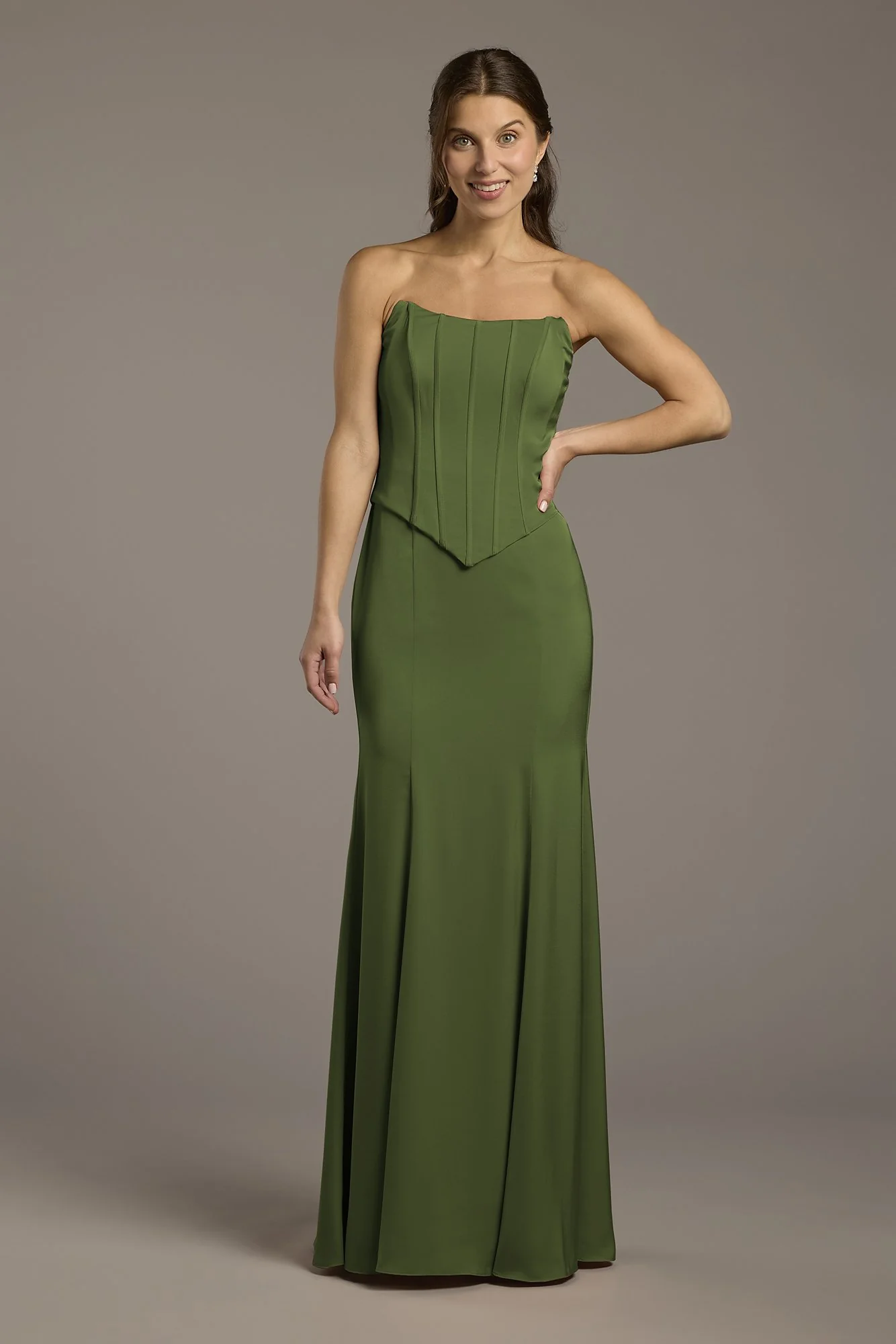 Matte Satin Corset Bodice Faux Two-Piece Dress - Image 11