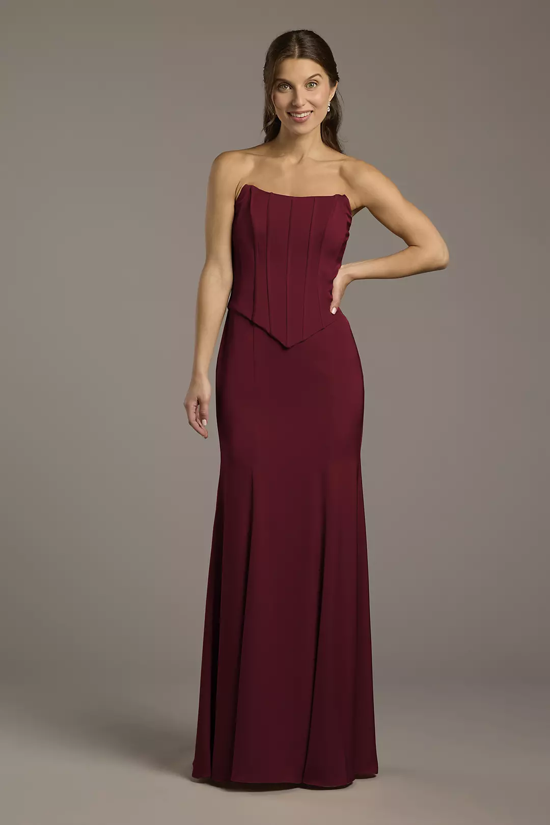 Matte Satin Corset Bodice Faux Two-Piece Dress - Image 112