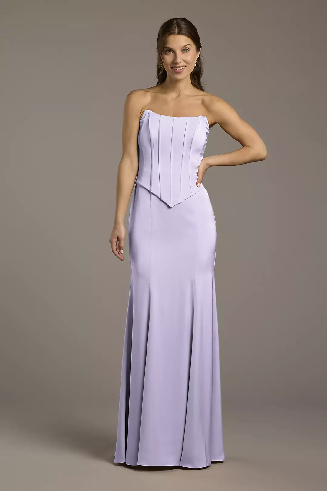 Matte Satin Corset Bodice Faux Two-Piece Dress - Image 127