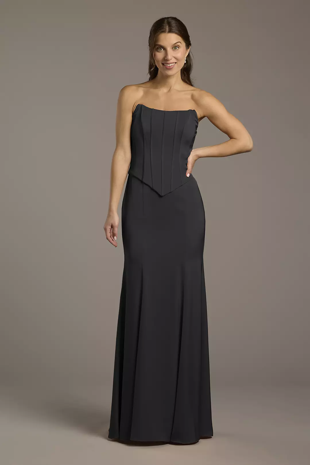 Matte Satin Corset Bodice Faux Two-Piece Dress - Image 138