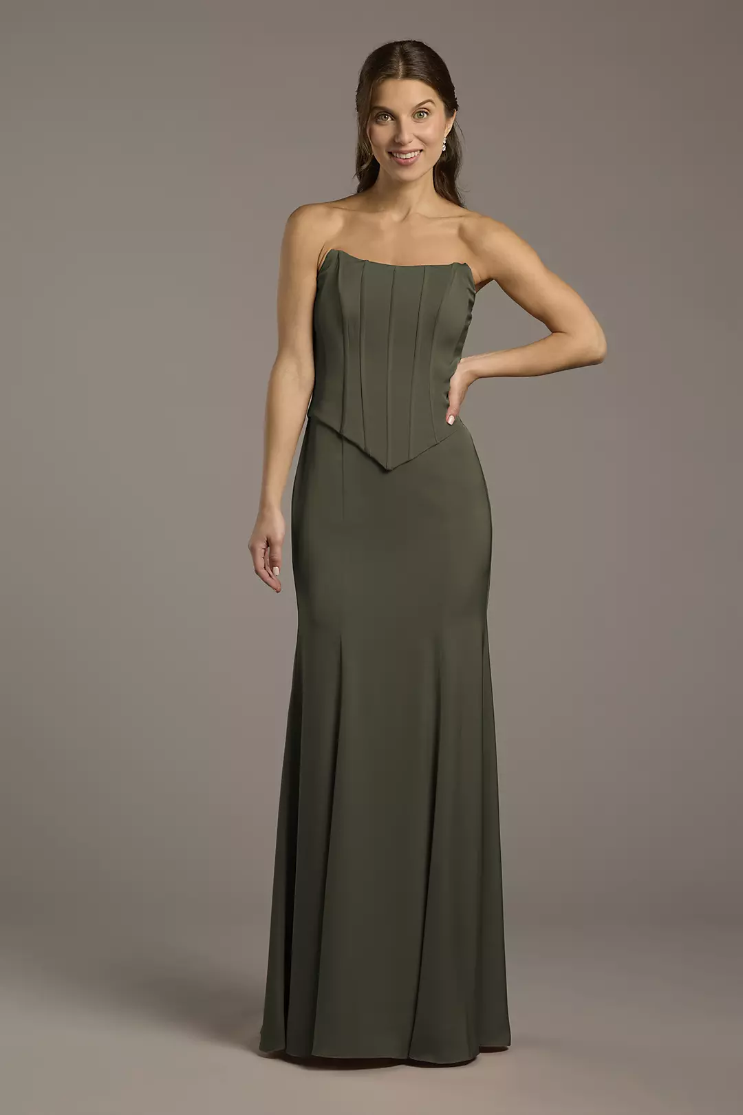 Matte Satin Corset Bodice Faux Two-Piece Dress - Image 145