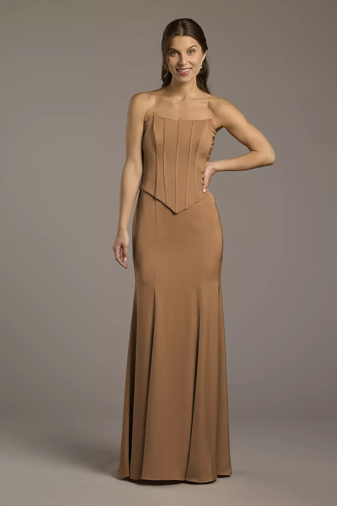 Matte Satin Corset Bodice Faux Two-Piece Dress - Image 148