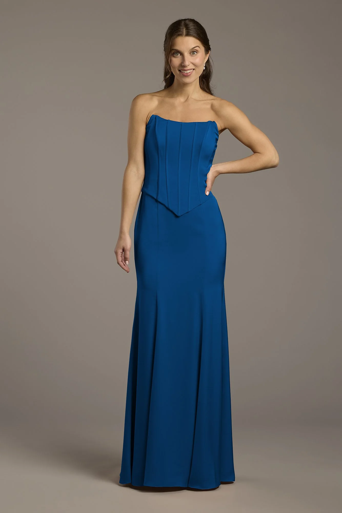 Matte Satin Corset Bodice Faux Two-Piece Dress - Image 15