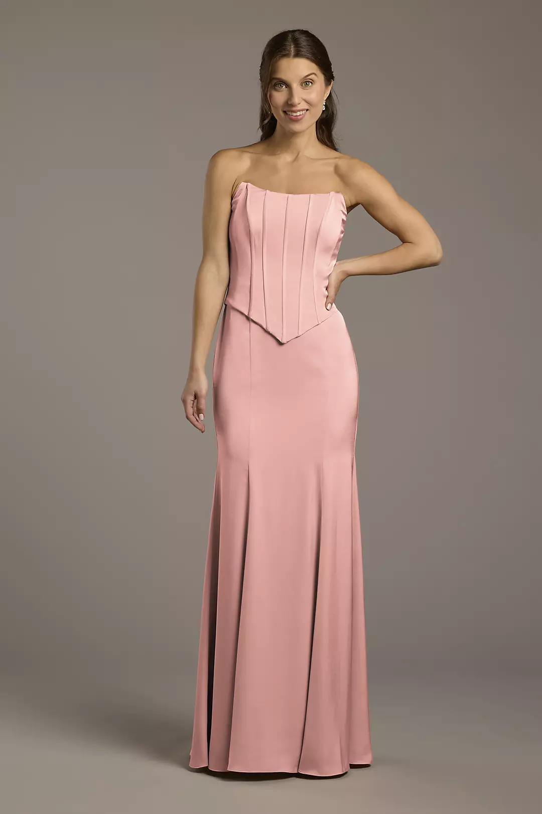Matte Satin Corset Bodice Faux Two-Piece Dress - Image 154