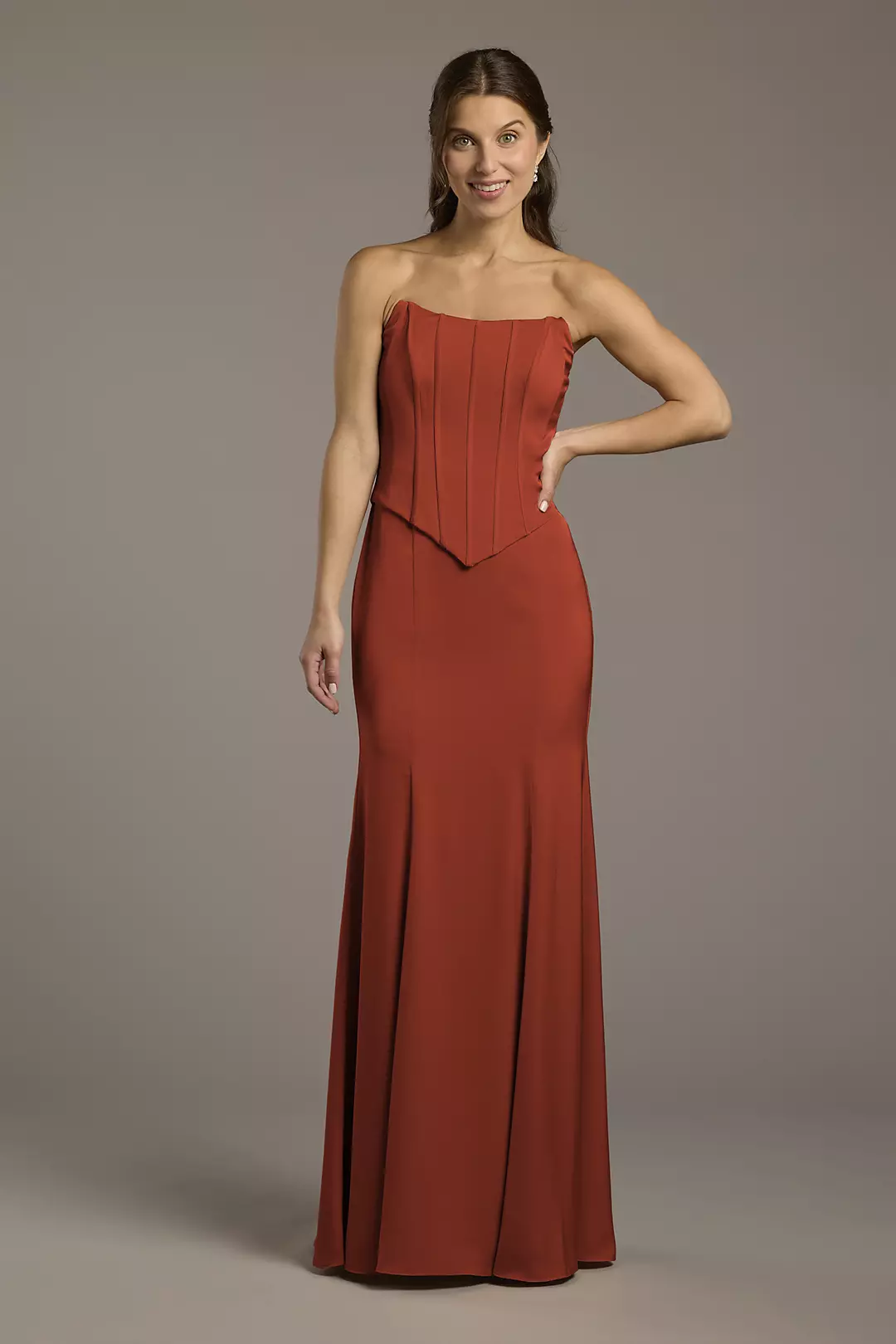 Matte Satin Corset Bodice Faux Two-Piece Dress - Image 158