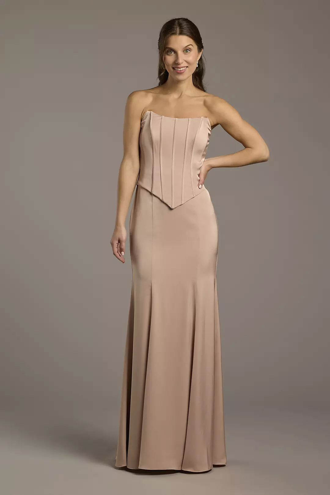 Matte Satin Corset Bodice Faux Two-Piece Dress - Image 173