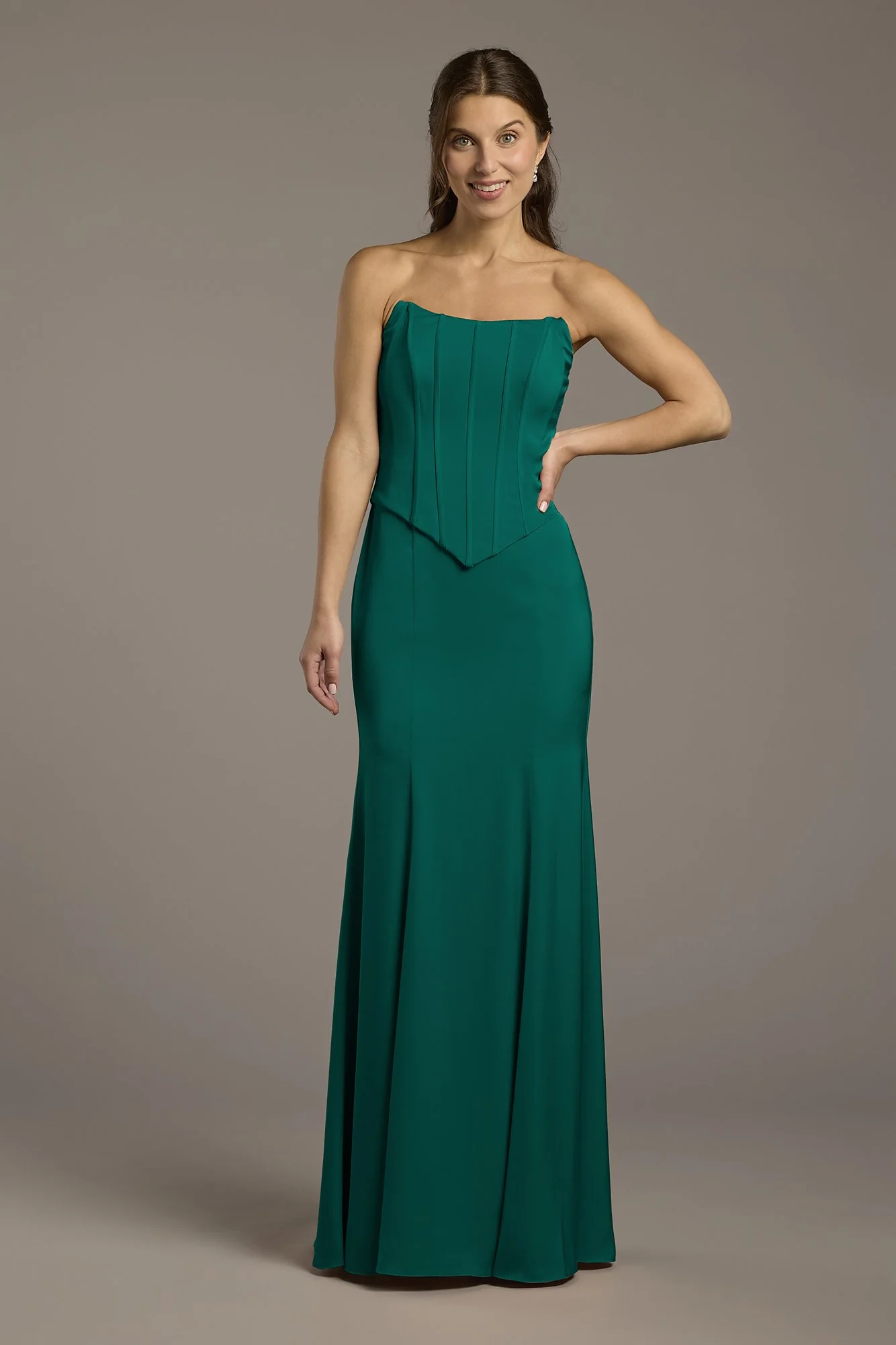 Matte Satin Corset Bodice Faux Two-Piece Dress - Image 18