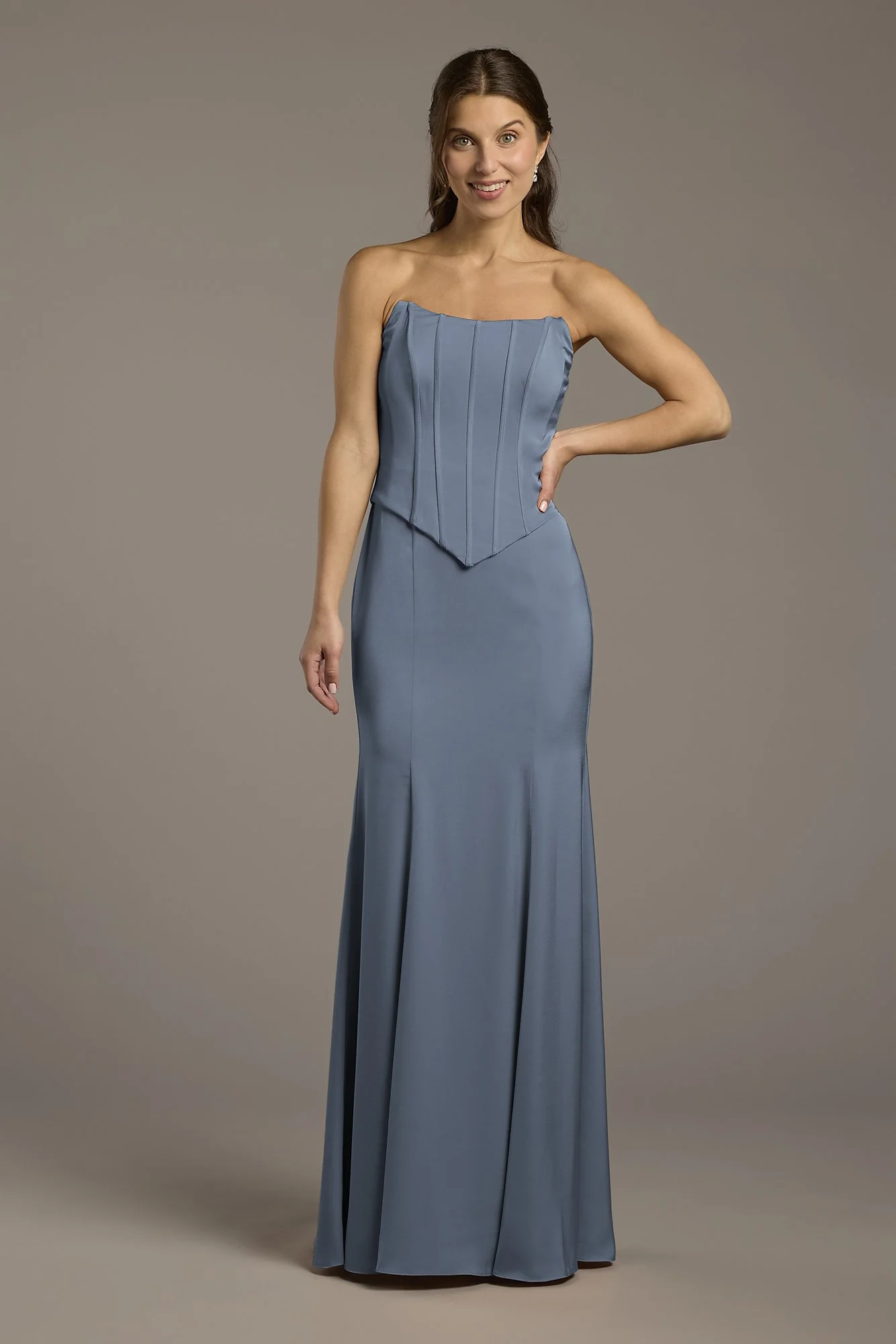 Matte Satin Corset Bodice Faux Two-Piece Dress - Image 19