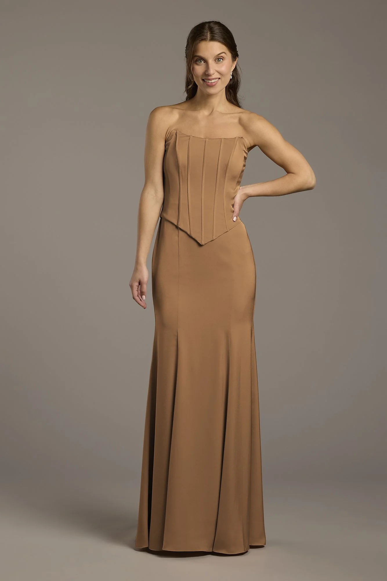 Matte Satin Corset Bodice Faux Two-Piece Dress - Image 21