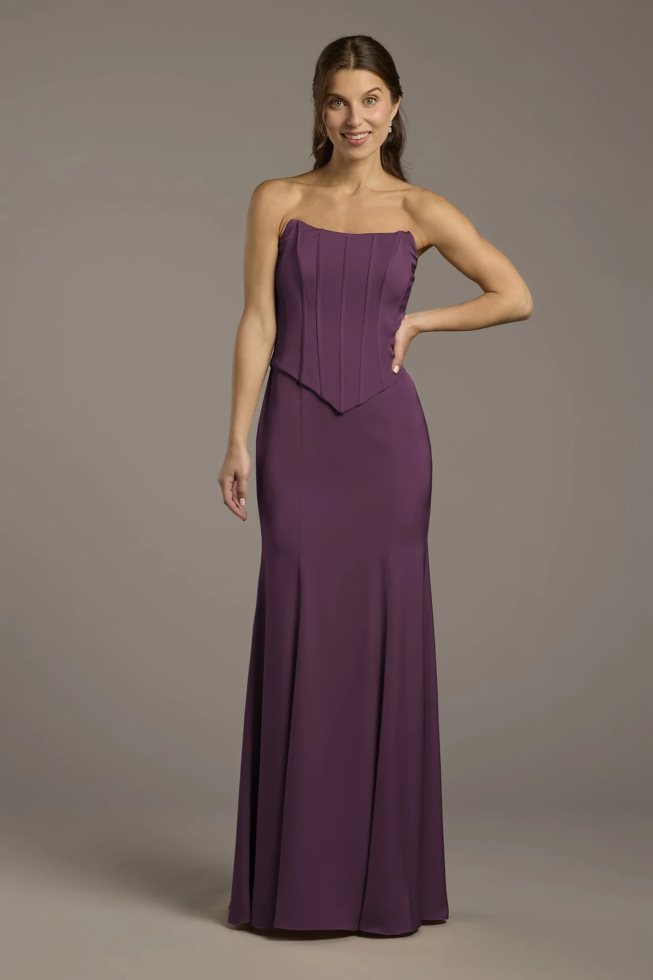 Matte Satin Corset Bodice Faux Two-Piece Dress - Image 27