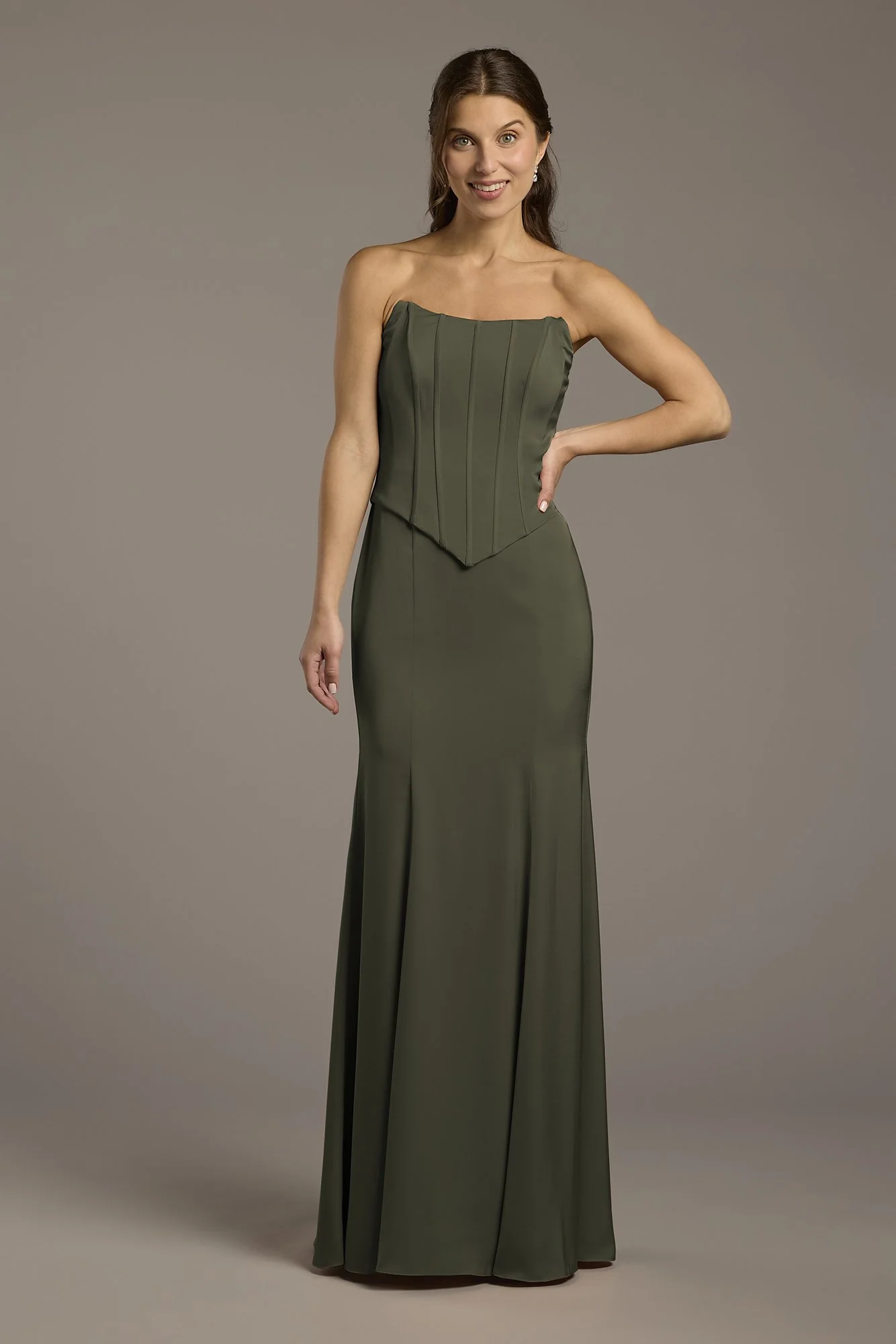 Matte Satin Corset Bodice Faux Two-Piece Dress - Image 29