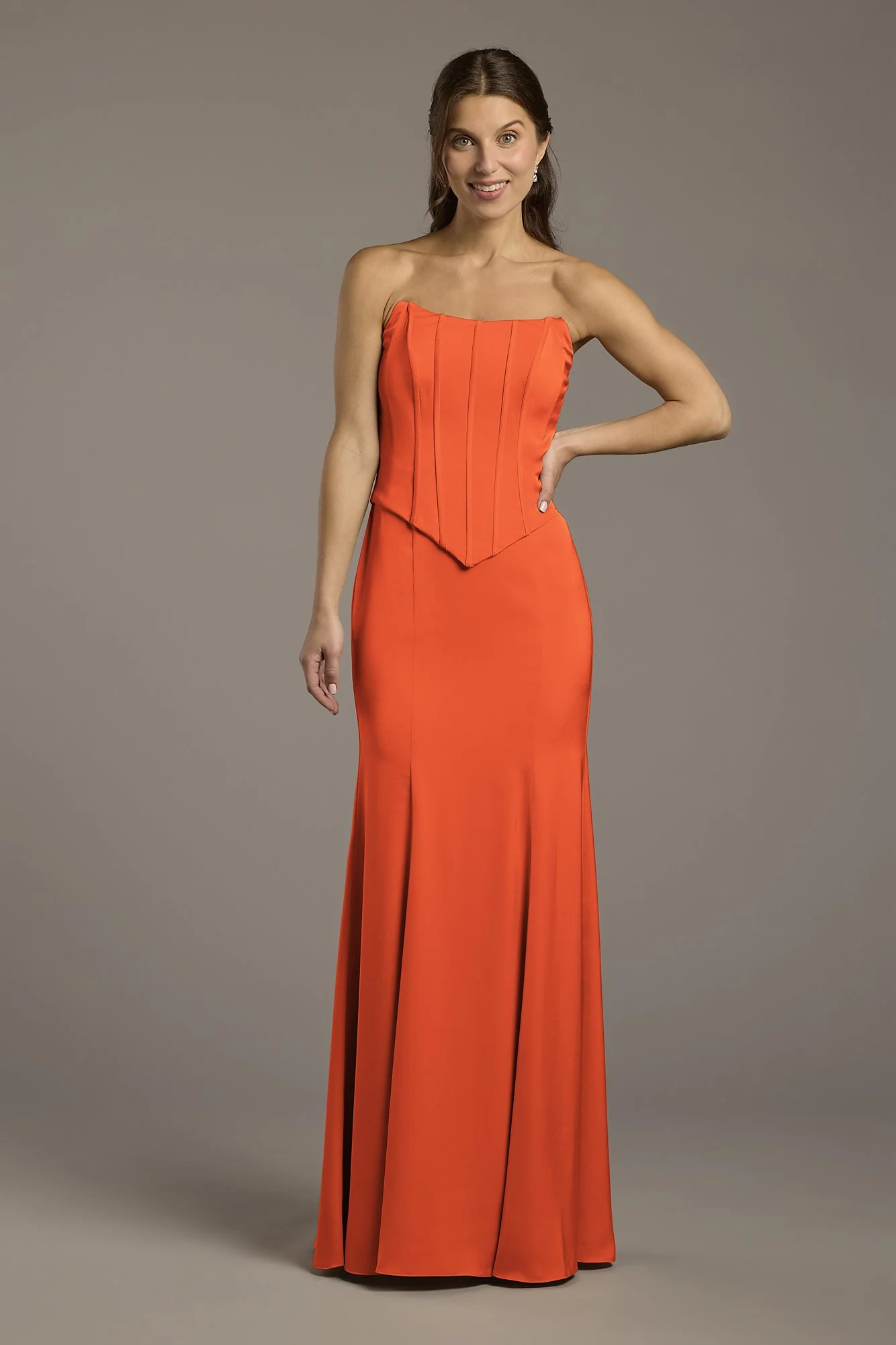 Matte Satin Corset Bodice Faux Two-Piece Dress - Image 36