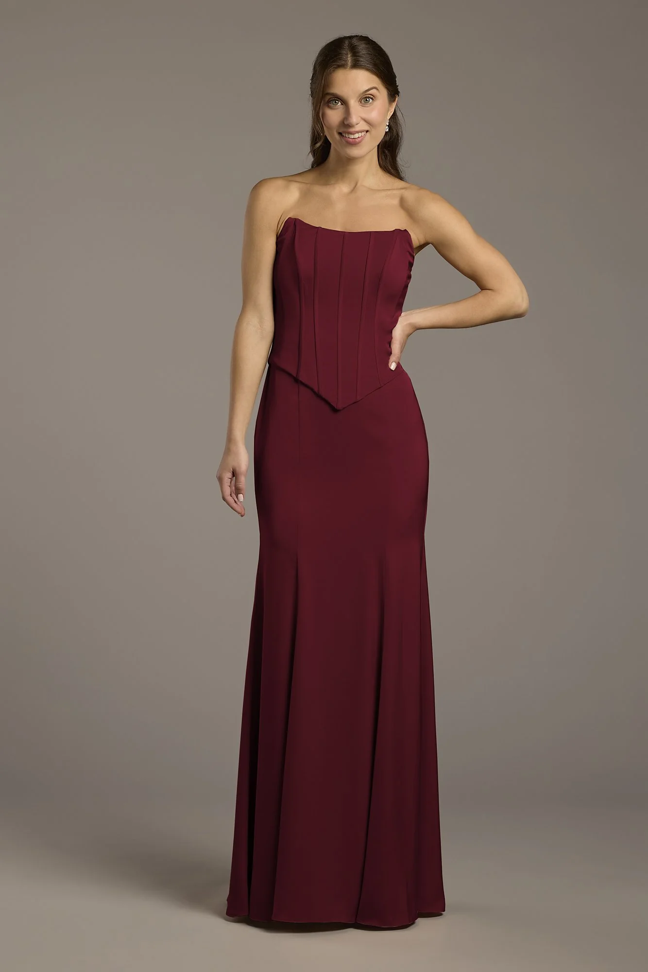 Matte Satin Corset Bodice Faux Two-Piece Dress - Image 44