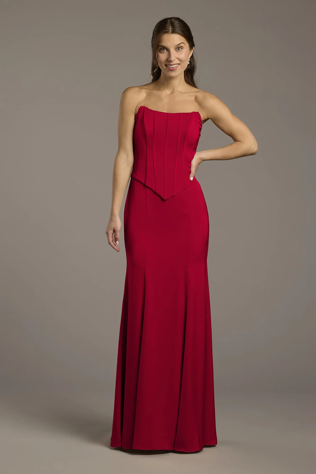 Matte Satin Corset Bodice Faux Two-Piece Dress - Image 46