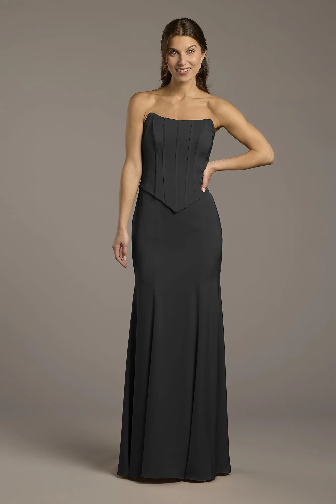 Matte Satin Corset Bodice Faux Two-Piece Dress - Image 5