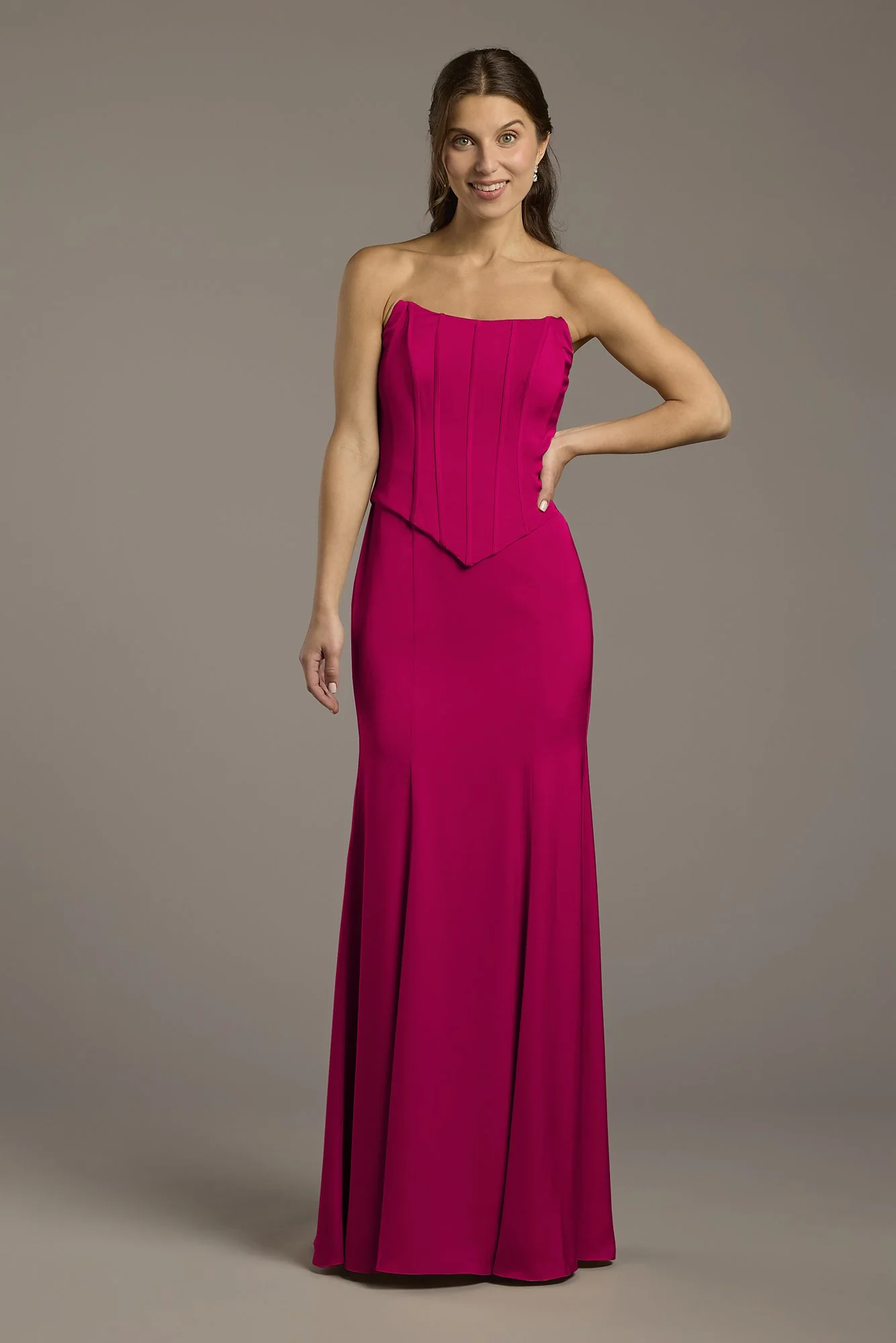 Matte Satin Corset Bodice Faux Two-Piece Dress - Image 50