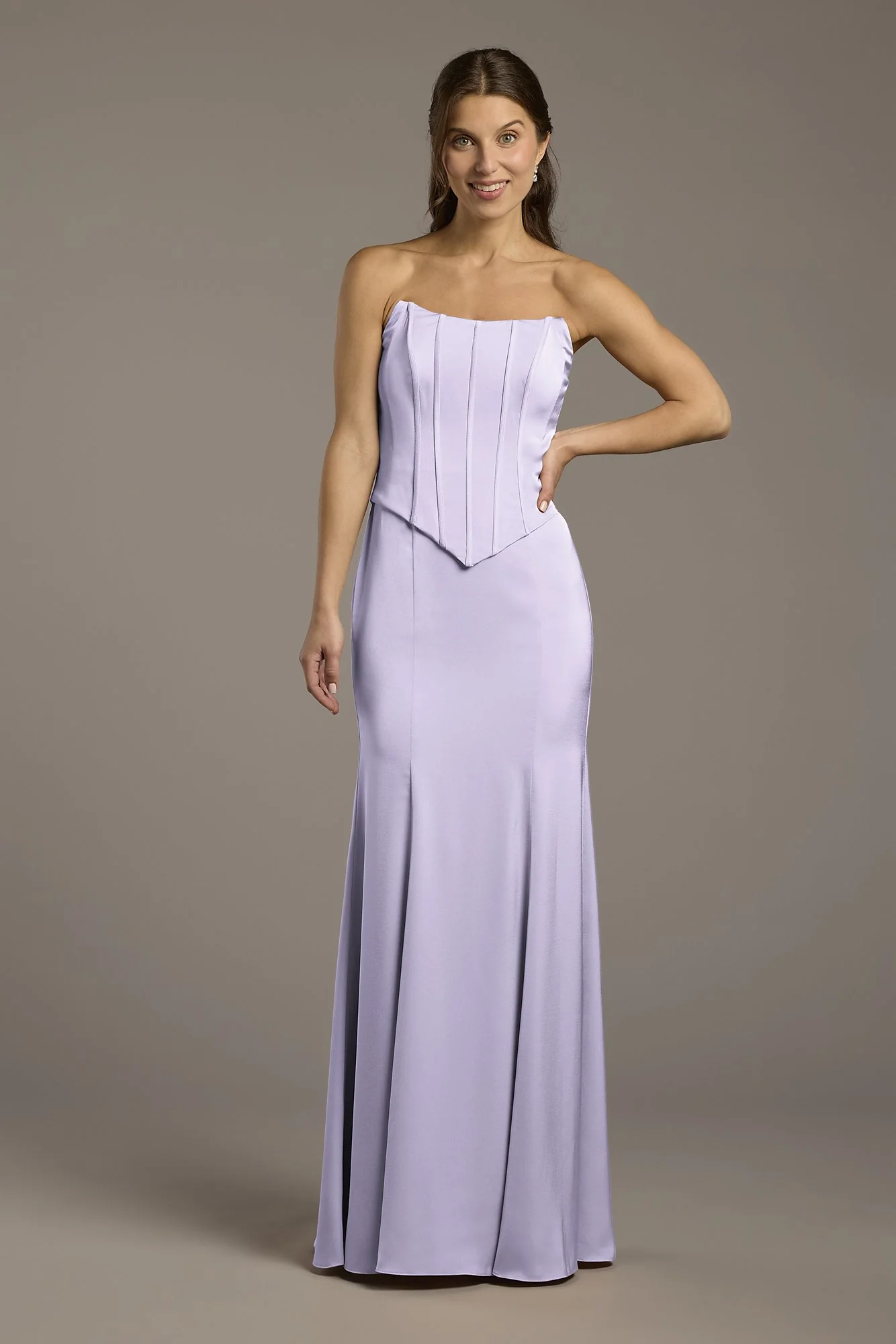 Matte Satin Corset Bodice Faux Two-Piece Dress - Image 54