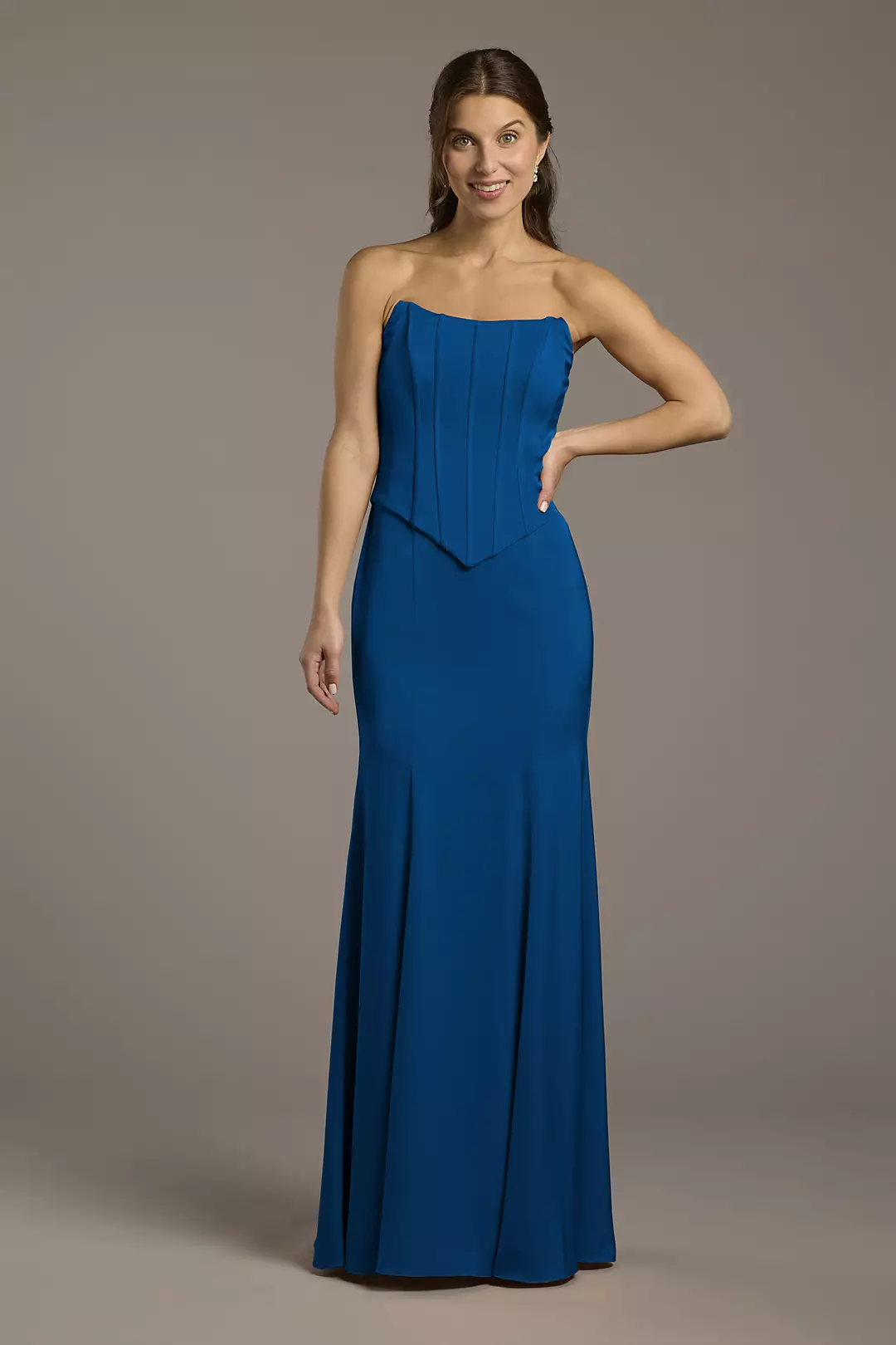 Matte Satin Corset Bodice Faux Two-Piece Dress - Image 55