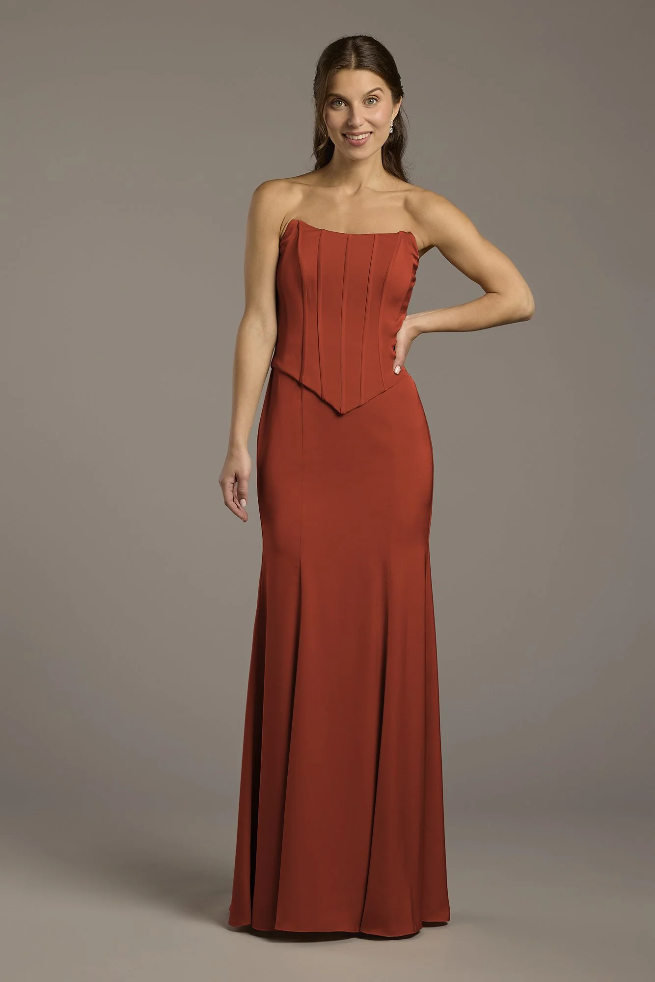 Matte Satin Corset Bodice Faux Two-Piece Dress - Image 59