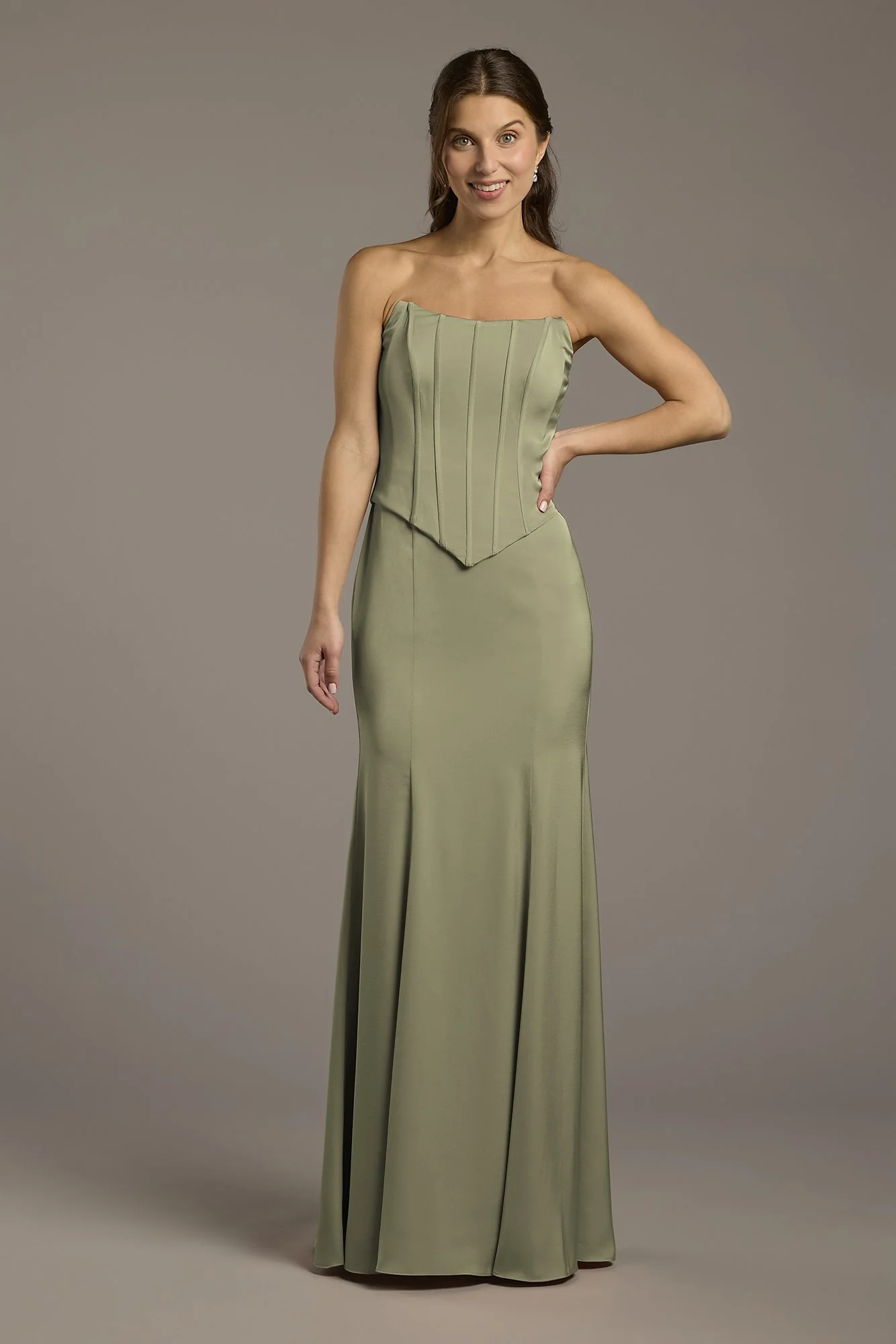 Matte Satin Corset Bodice Faux Two-Piece Dress - Image 8