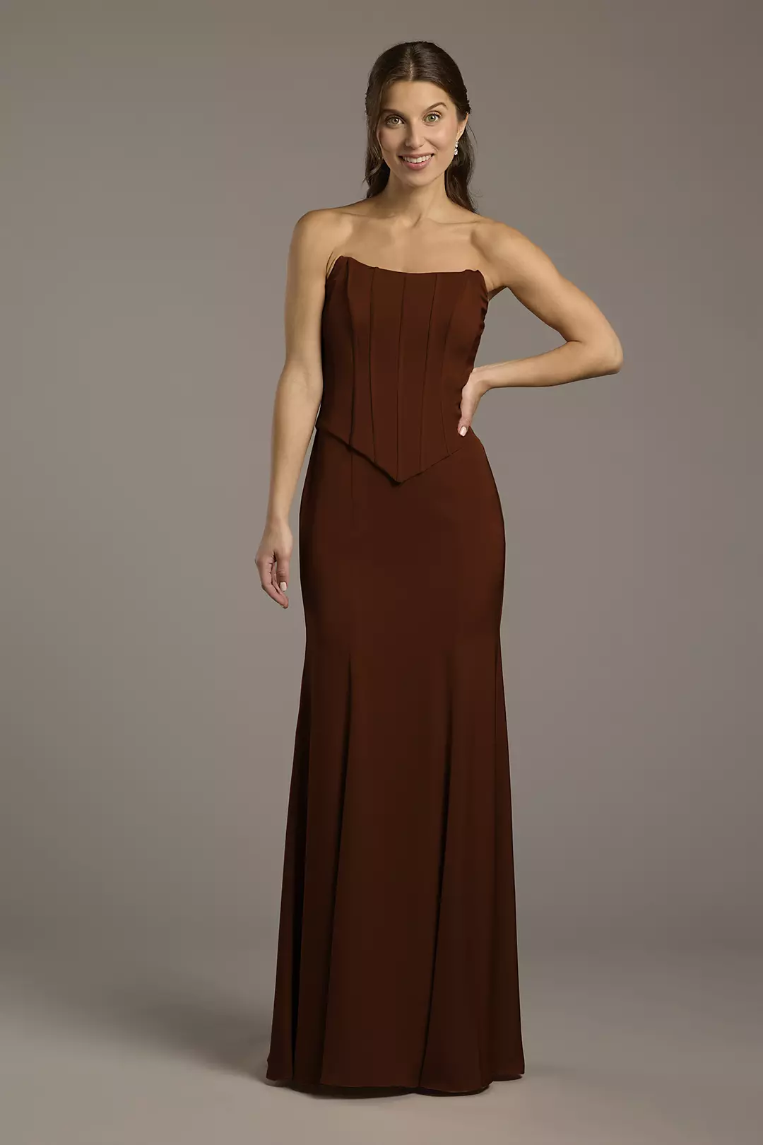 Matte Satin Corset Bodice Faux Two-Piece Dress - Image 82