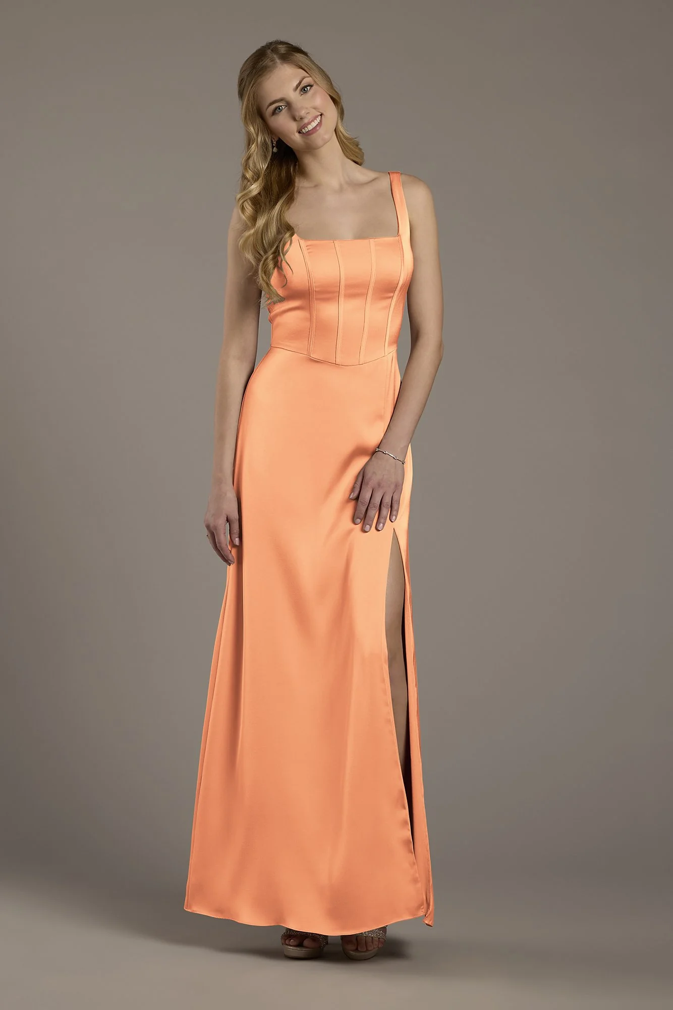 Matte Satin Corset Bodice Square Neck A-Line Dress - Image 10