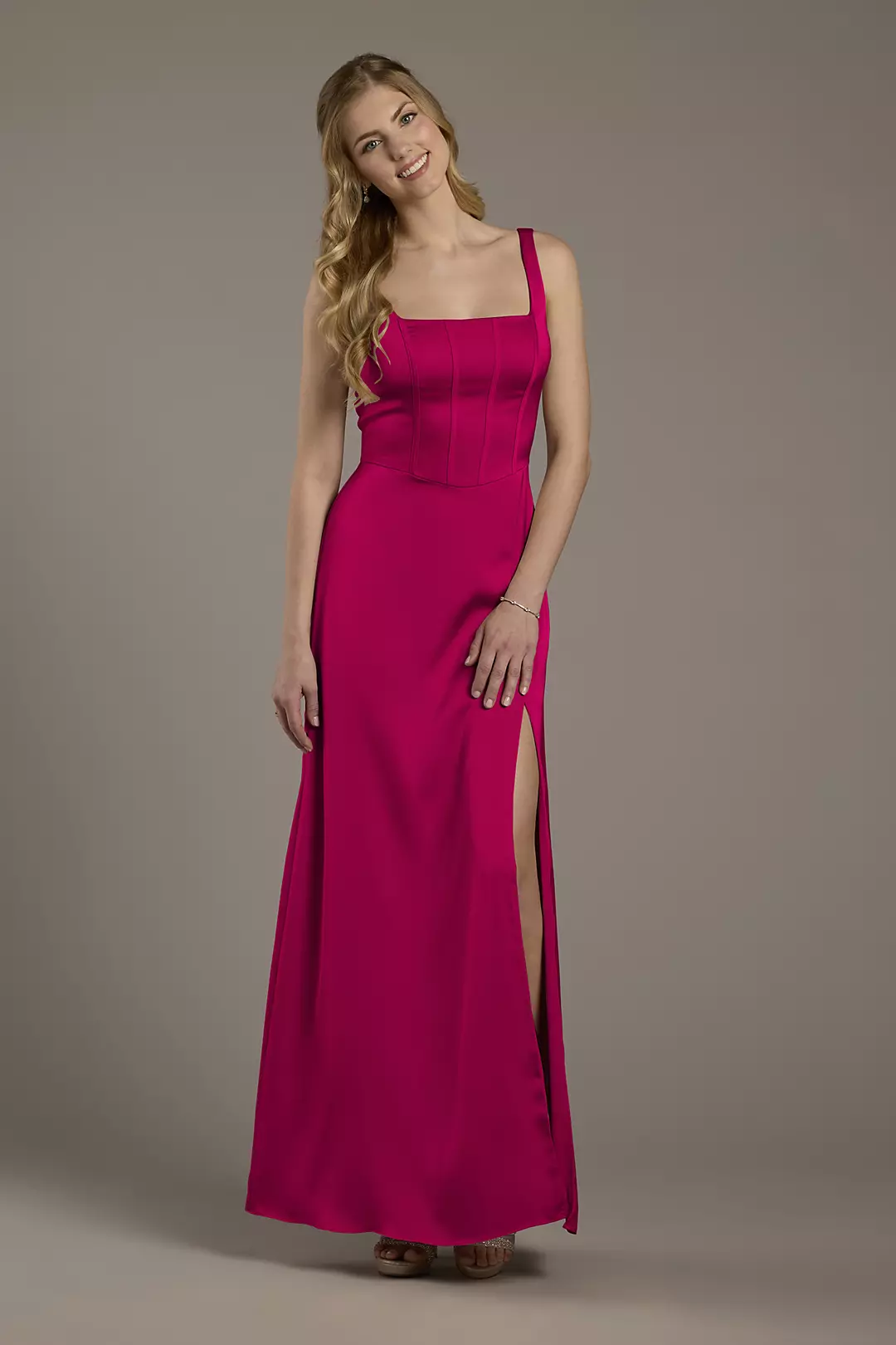 Matte Satin Corset Bodice Square Neck A-Line Dress - Image 109