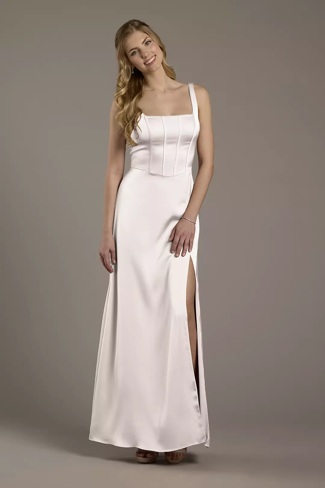 Matte Satin Corset Bodice Square Neck A-Line Dress - Image 118